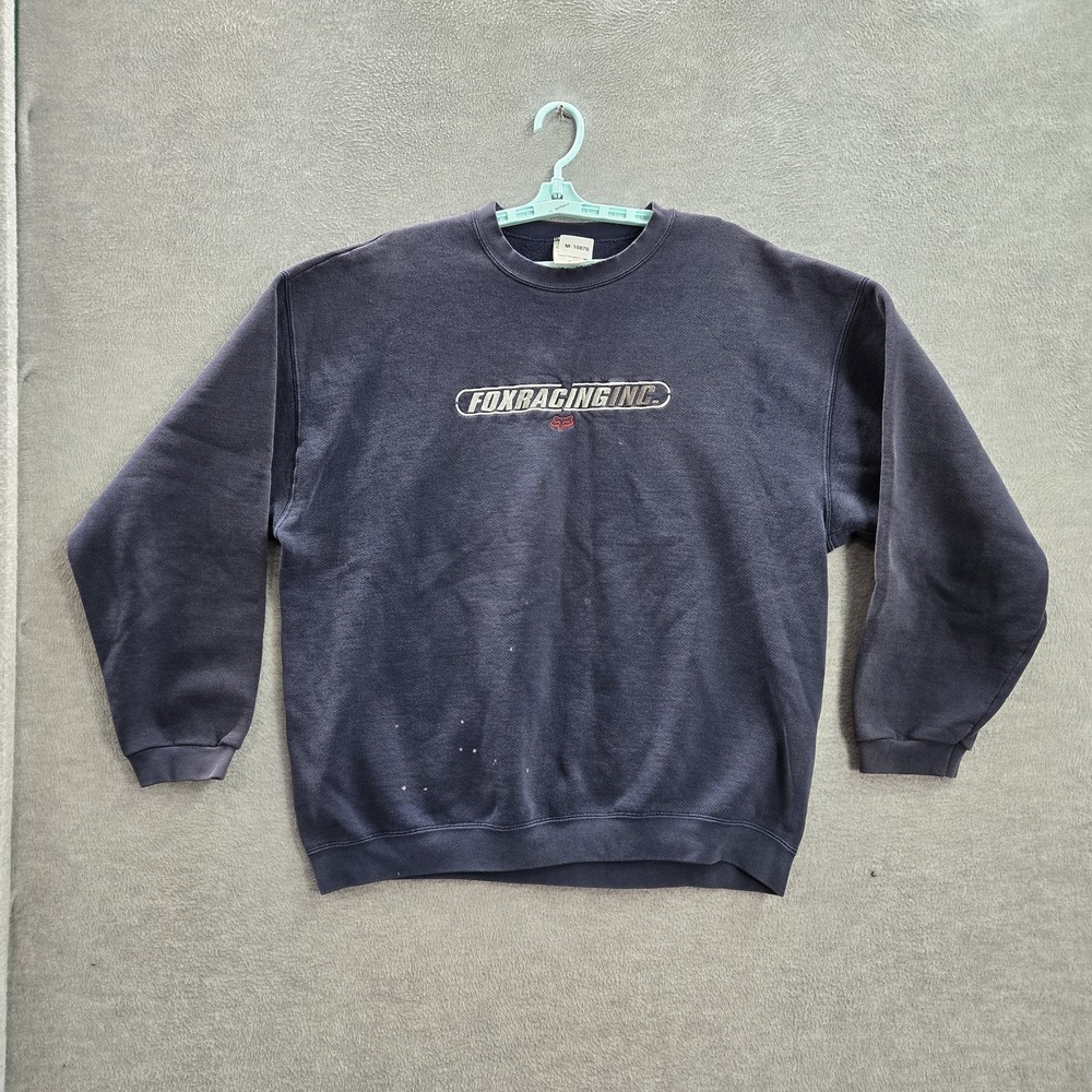 VINTAGE Fox Racing Men Sweatshirt XL Blue Embroidered Motocross Skater Y2K READ - Picture 1 of 9